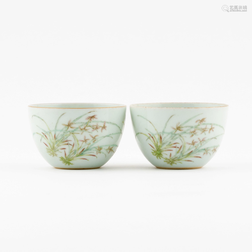 PAIR OF CHINESE FAMILLE ROSE LANDSCAPE CUPS