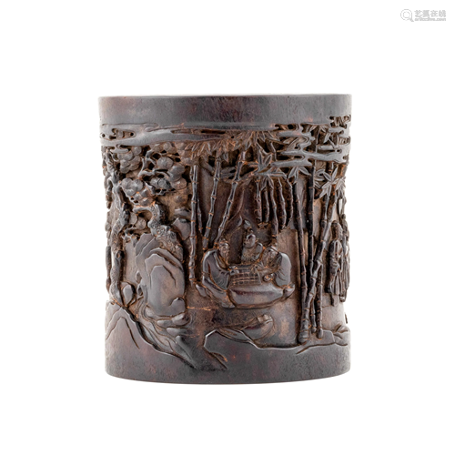 CARVED ZITAN CARVED BRUSH POT