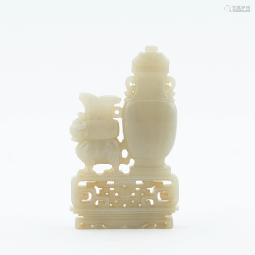 CARVED JADE OF DOUBLE VASE UPON QILIN