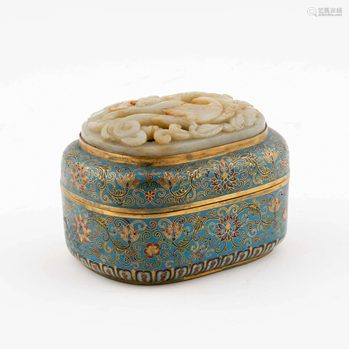 JADE INLAID GILT BRONZE CLOSSINE BOX