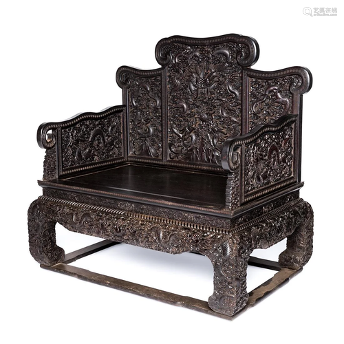 LARGE ZITAN CARVED DRAGON THRONE CHAIR