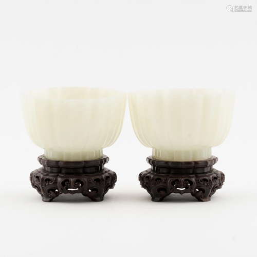 PAIR CELADON JADE FLORI FORM MARRIAGE BOWL