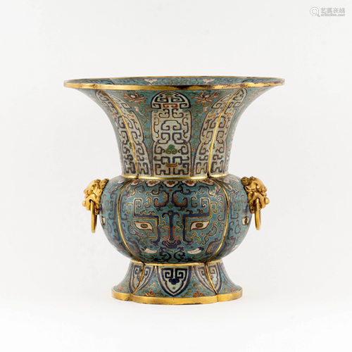 CHINESE GILT BRONZE CLOISONNE YENYEN VASE