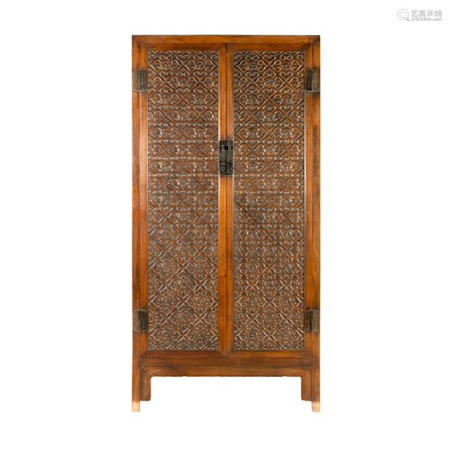 HUANGHUALI DOUBLE DOORS OPEN CARVED CABINET