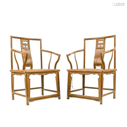 PAIR OF 18TH C HUANGHUALI LOWBACK ARMCHAIRS (MEIGUI YI)