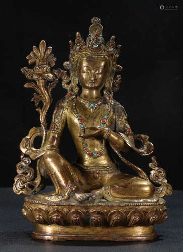 COPPER WITH GOLD CAST GUANYIN BUDDHA