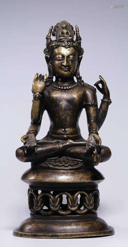 COPPER WITH SILVER CAST GUANYIN BUDDHA