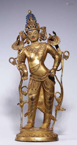 COPPER WITH GOLD CAST GUANYIN BUDDHA