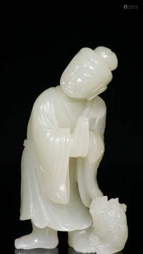 HETIAN JADE SEED CARVED FIGURE STATUE