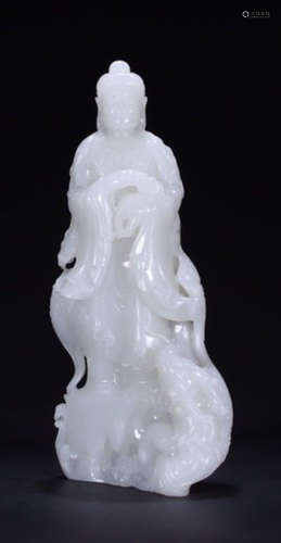 HETIAN JADE CARVED GUANYIN BUDDHA