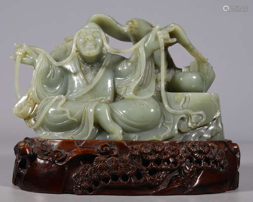 HETIAN JADE CARVED ARHAT BUDDHA