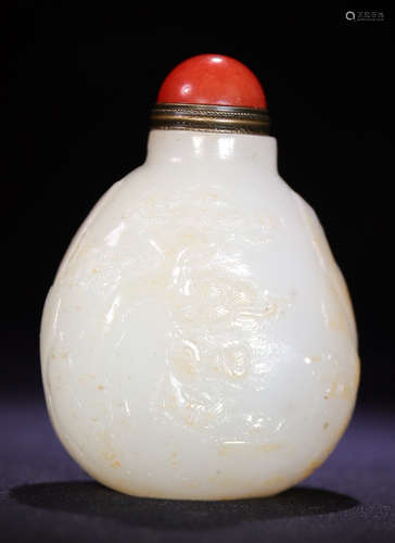 HETIAN JADE SEED CARVEDE FIGURE STORY SNUFF BOTTLE