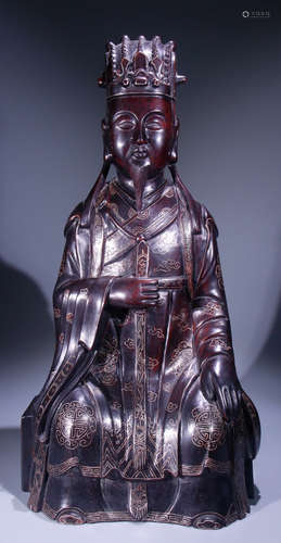 XIAOYE ZITAN WOOD WITH SILVER CARVED JADE EMPEROR