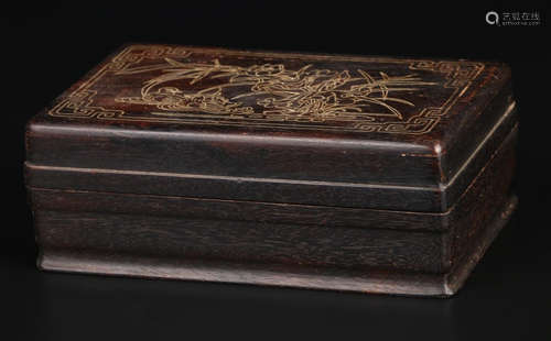 ZITAN WOOD CARVED BOX WITH COVER