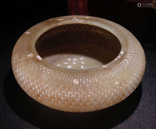 HETIAN JADE CARVED BAMBOO PATTERN BRUSH WASHER