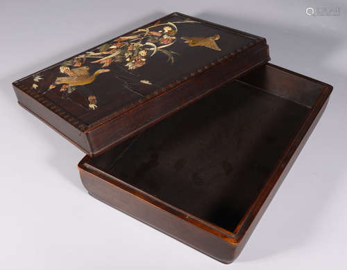 ZITAN WOOD CARVED FLOWER&BIRD PATTERN BOX