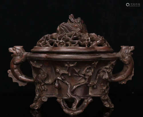 CHENXIANG WOOD CARVED PLUM FLOWER PATTERN CENSER