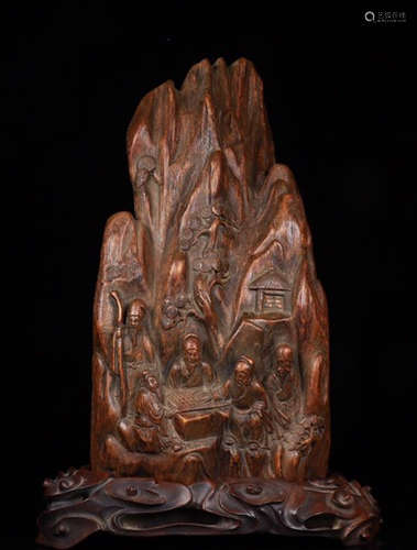 CHENXIANG WOOD CARVED FIGURE STORY PATTERN PENDANT