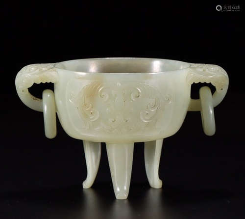 HETIAN JADE CARVED TRIPOD CENSER