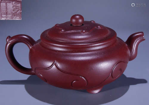 ZISHA CARVED AUSPICIOUS PATTERN TEA POT