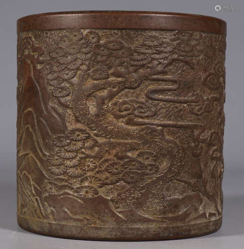 ZISHA CARVED FLOWER PATTERN BRUSH POT