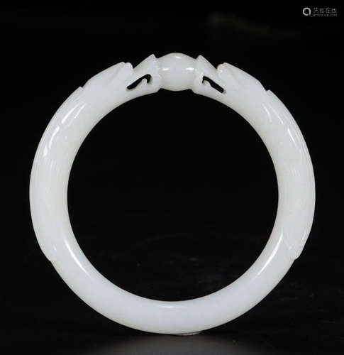 HETIAN JADE CARVED DRAGON PATTERN BANGLE