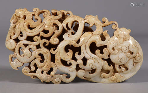 HETIAN JADE CARVED DRAGON&PHOENIX PATTERN PENDANT