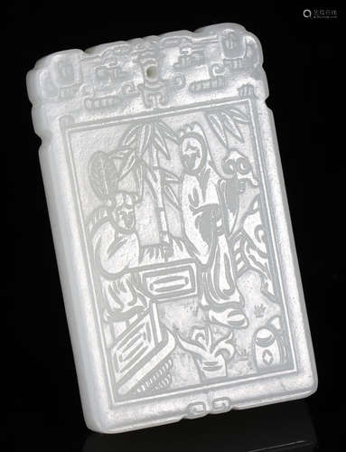 HETIAN JADE CARVED FIGURE STORY PATTERN TABLET