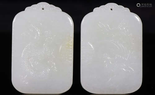 PAIR OF HETIAN JADE DRAGON&PHOENIX PATTERN TABLET