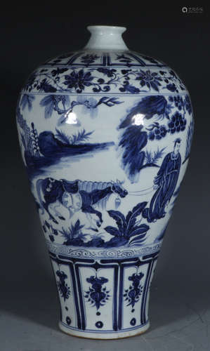 BLUE&WHITE GLAZE FIGURE STORY PATTERN MEI VASE