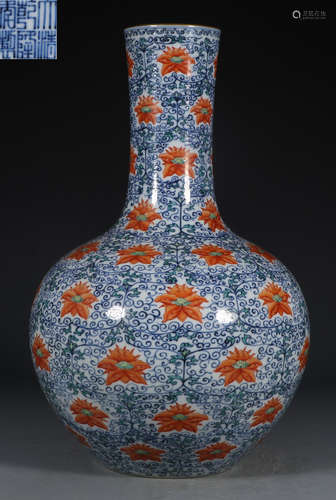 BLUE&WHITE GLAZE WRAPPED FLOWER PATTERN TIANQIU VASE