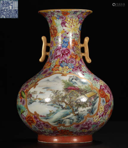 DAQINGQIANLONGNIANZHI MARK FAMILLE ROSE GLAZE VASE