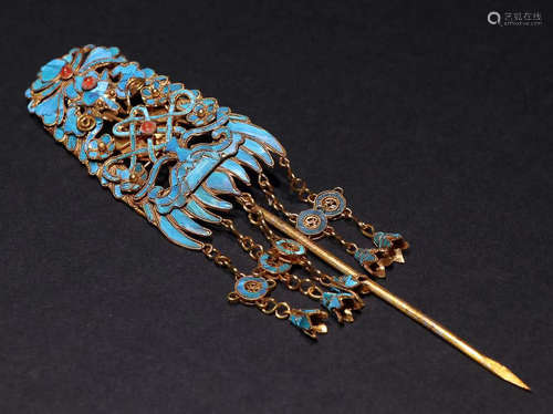 GILT SILVER CAST AUSPICIOUS PATTERN HAIRPIN