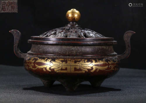 COPPER WITH GOLD CAST CENSER