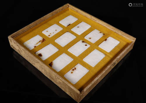 SET OF HETIAN WHITE JADE TABLET CARVED WITH ZODIAC