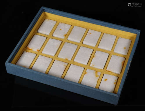 SET OF HETIAN WHITE JADE TABLET CARVED WITH ARHAT