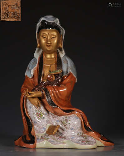 FUJIANHUIGUAN MARK FAMILLE ROSE GLAZE GUANYIN BUDDHA STATUE