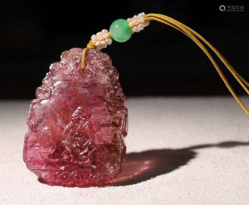 TOURMALINE PENDANT CARVED WITH MONKEY