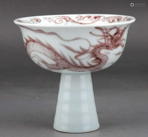 RED&WHITE GLAZE CUP PAINTED WITH DRAGON