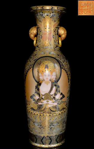 QIANLONG MARK ENAMELED GLAZE BUDDHA PATTERN VASE