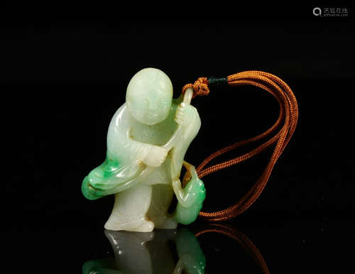 JADEITE CARVED CHILD SHAPE STATUE PENDANT