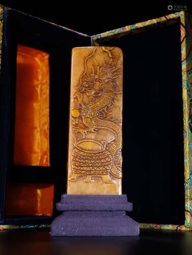 TIANHUANG STONE SEAL CARVED WITH DRAGON&POETRY