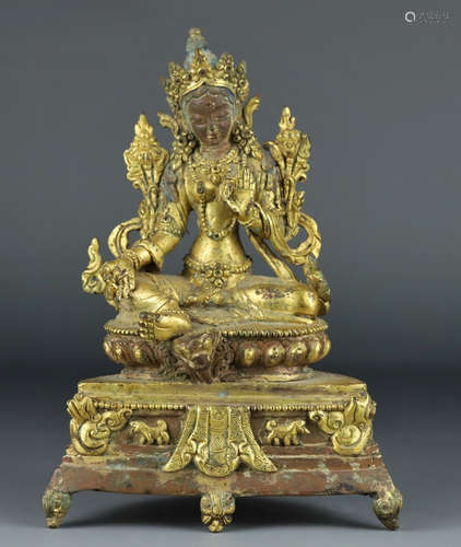 GILT BRONZE TARA BUDDHA STATUE