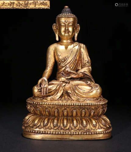 GILT BRONZE SAKYAMUNI BUDDHA STATUE