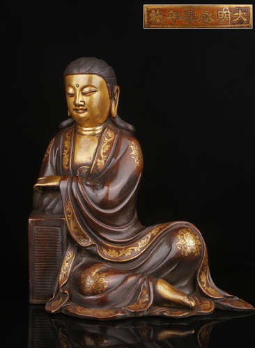 DAMINGYONGLE MARK GILT BRONZE GUANYIN BUDDHA STATUE