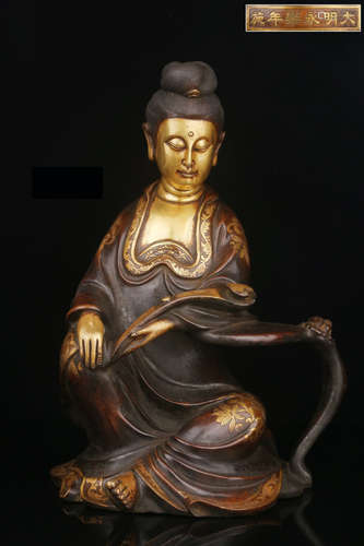 DAMINGYONGLE MARK GILT BRONZE GUANYIN BUDDHA STATUE