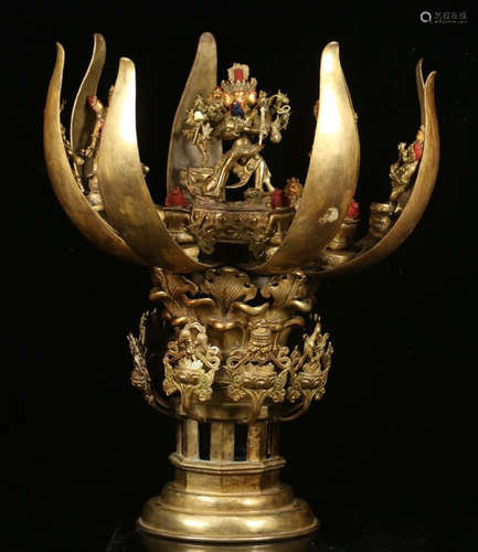 GILT BRONZE PAGODA SHAPED WITH LOTUS