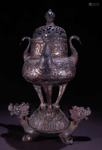 COPPER CENSER SHAPED WITH CRANE