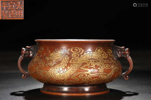 XUANDENIANZHI MARK GILT BRONZE CENSER