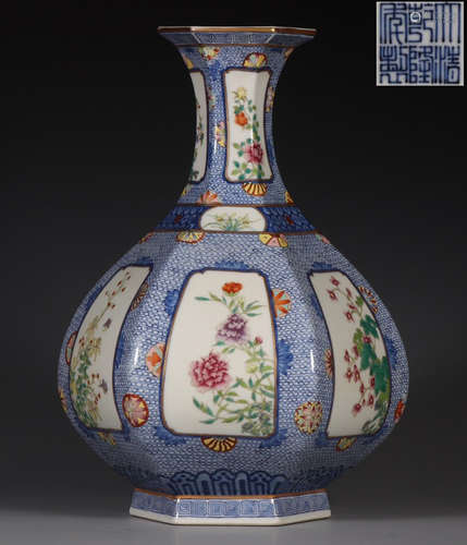 QIANLONG MARK FAMILLE ROSE GLAZE FLOWER PATTERN VASE